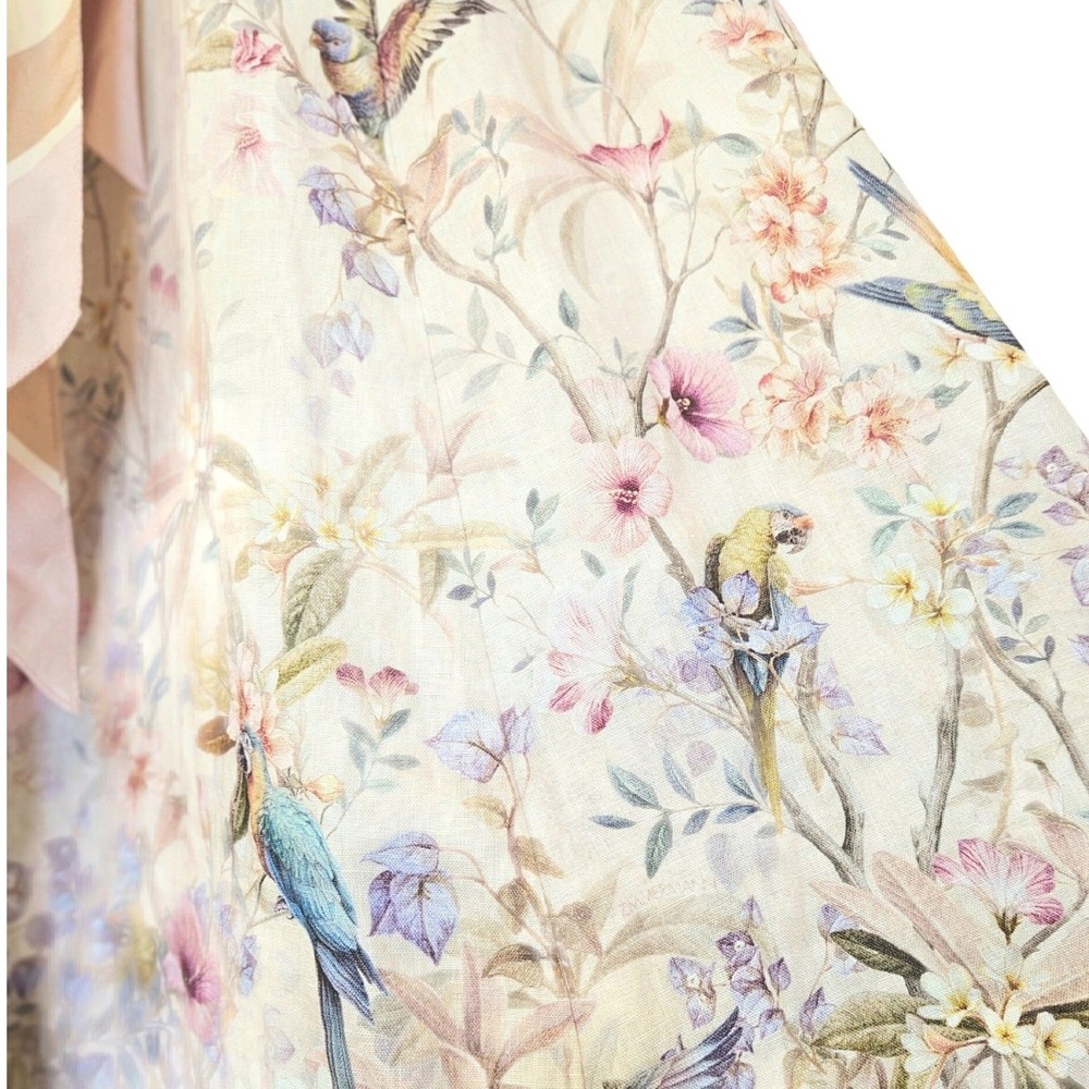 Zimmermann Rebellion Button Midi Dress Cream Aviary Linen Silk Belted Size US 4 - Picture 14 of 16